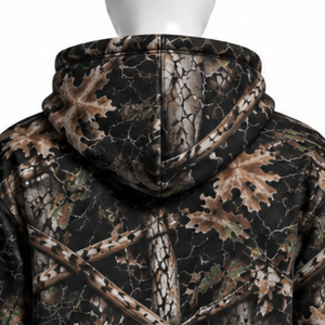 Black Nature Print Full <b>Zip</b> <b>Hoodie</b> Mens Outdoor Style Hooded Sweatshirt with Drawstring Kangaroo <b>Pockets</b> Casual Winter Wear - Product Image 4