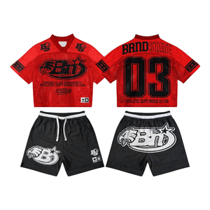 Nueva Camiseta de Fútbol Americano Personalizada, 100% Poliéster, Transpirable, de Manga Corta, Ligera, Color Rojo Escarlata y Azul Marino, con Malla - Product Image 1