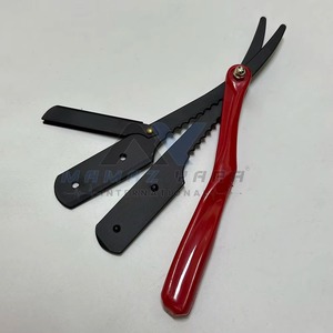 Rasoir professionnel pliant à lame droite pour barbier, manche en plastique rouge, acier inoxydable, verrouillage pivotant, lame unique, shavette - Product Image 5