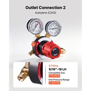 Regolatore di Acetilene D01007HEAAJ 0-500 PSI con Manometro per Saldatura, Ingresso CGA 510 in Acciaio, Uscita 9/16"-18 LH - Product Image 3