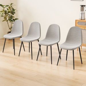 Set di 4 Sedie da Pranzo Moderne con Sedute Imbottite in Lino Beige e Robuste Gambe in Metallo Nero per Tavoli da Cucina e Bar - Product Image 1