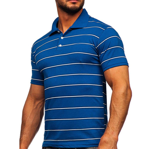 Chemise à manches courtes bleue unie pour homme, tricotée, décontractée, boutonnée, coupe classique, 100% coton respirant - Product Image 2