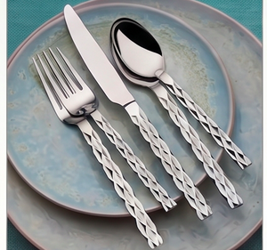 Modern Stainless Steel Flatware Set With Twisted Handle Design High <b>Mirror</b> Polish Dishwasher Safe for Wedding And Everyday Use - Product Image 1