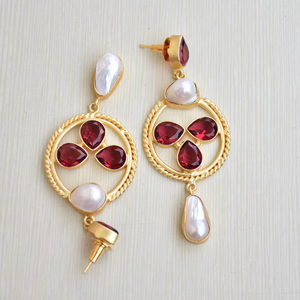 Boucles d'oreilles pendantes en laiton naturel, perle de qualité supérieure, pierre précieuse authentique, bijoux en laiton plaqué rhodium, sans nickel, durables, qualité supérieure, B2B - Product Image 6