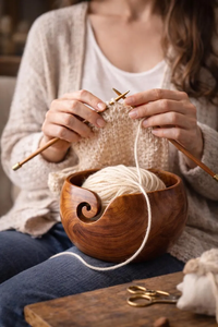 Bol à laine en bois de rose fait main |   Support pour Tricot et Crochet - Product Image 3