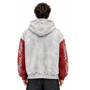 Seventy Four Men's Hooded Zip-Up Sweatshirt Oversized Streetwear Red Sleeve Printed Design Front Logo Knitted Fabric Autumn Wear - Product Image 3