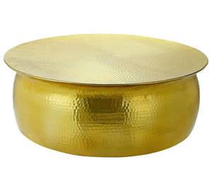 Mesa de centro redonda de alta calidad con superficie metálica chapada en oro y base con revestimiento negro. Mesas de centro y de café. - Product Image 5