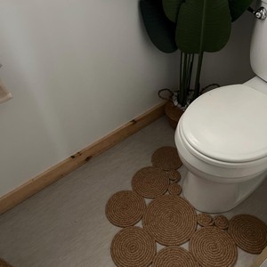 Modern Jute Round Area Rug Abstract Pattern Flat Weave Non Slip Kitchen Floor Mat Natural Beige Color Novelty Shape - Product Image 2
