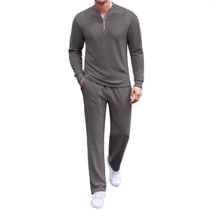Conjunto Deportivo Unisex de Talla Grande, 2 Piezas, Poliéster/Nailon Grueso, Cierre de Cremallera de 1/4, Cintura Elástica, Manga Larga, Casual - Product Image 4