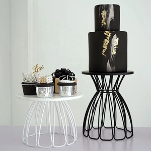 Round Metal decorative <b>Cake</b> <b>Stand</b> White and Black Wire Base Reusable Serving Tray for <b>Cakes</b> Cupcakes Decorative Display Dish - Product Image 1