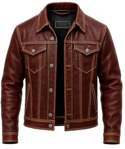Chaqueta de Cuero para Hombre, Estilo Trucker, Marrón Desgastado, Resistente al Viento, Ecológica, Gruesa, Estilo Vintage, Motociclista, Western, Streetwear - Product Image 1