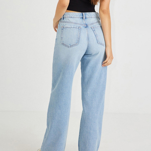 Pantalones vaqueros de mujer de cintura alta, pierna recta, lavado claro, corte holgado, largo completo, informales, de tela de algodón lavado a la piedra, para primavera - Product Image 5