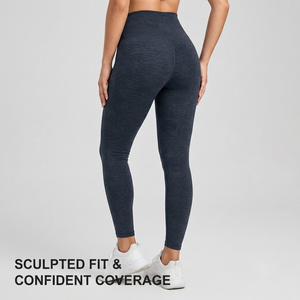 High Waist <b>Seamless</b> <b>Leggings</b> Full Length Solid Color Sporty Stretch Knitted Women's <b>Leggings</b> With 12% Spandex - Product Image 3