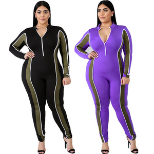 Mono morado con bloques de color para mujer, manga larga, cintura alta, cremallera frontal, ajuste ceñido, ropa de club, elastano, poliéster - Product Image 6
