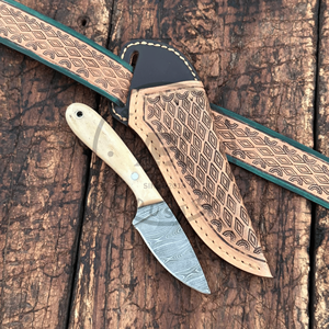 Cuchillo de caza Damascus Bull Cutter con mango de hueso personalizado, espiga completa, OEM, alta calidad, para camping y caza al aire libre, AR KNIVES - Product Image 1