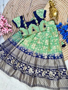Pista Kids Half Saree Pure Silk <b>Lehenga</b> Mono Silk Blouse Embroidery Full Stitched Half Saree Wholesale Rate By Royal Export - Product Image 2