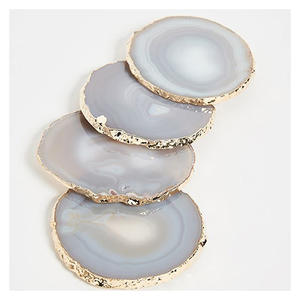 Juego de Posavasos de Ágata Natural con Borde Dorado, Reutilizables, Hechos a Mano, Decorativos, con Caja para Protección de Mesa - Product Image 4