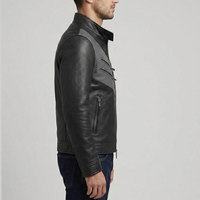 Veste en cuir véritable pour homme, style motard, avec fermeture éclair intégrale, col montant, poches sécurisées, poignets ajustables