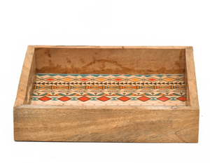 Plateaux de rangement en bois laqué oriental, rectangulaires, empilables, à double niveau, motif floral, plateau en bois meena - Product Image 2