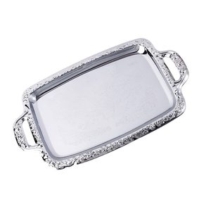 Elegante Bandeja de Servir de Acero Inoxidable Plateado con Asas, Plato Rectangular Decorativo de Metal para Servir en el Hogar y la Cocina - Product Image 1