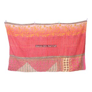 Indian Handmade Cotton Floral Print Kantha <b>Quilt</b> Indian Reversible Hand Stitched Heavy <b>Throw</b> Old Sari Blanket Patch Work Heavy - Product Image 2