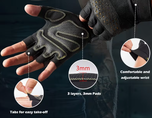 Gants de sport demi-doigts en PU respirants antidérapants unisexes pour musculation avec fermeture à enfiler - Product Image 4