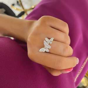 Lab Grown Diamond Statement Rings Pave Set Double Butterfly Animal Cluster Cocktail Bands Party Jewelry 10K 14K Gold Wholesale - Product Image 6
