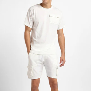 2026 Men's Top Selling Summer Casual <b>Sweater</b> <b>Set</b> Loose Short Sleeve T-Shirt with Woven Shorts Solid Pattern Design 100% Cotton - Product Image 1