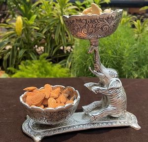 Handmade Metal Oriental Carved <b>elephant</b> Serving Bowl Set with Fruit and Snacks Dish Decorative <b>Gifting</b> Bowls - Product Image 1