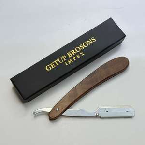 Wholesale High Quality Disposable Professional Barber Straight-edged Stainless Steel Razor Single Blade Wood Handle Durable Face - Product Image 1