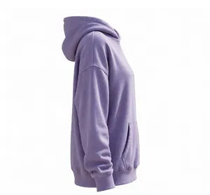 Sudadera con Capucha Extra Grande Color Lavanda Morado con Logotipo OEM, Unisex, 350GSM, Felpa, Hombros Caídos, Bolsillo Canguro - Product Image 2