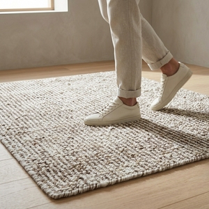 Tapis moderne en laine et acrylique tufté à la main, rectangulaire, à poils longs, texturé, pour salon, avec dos antidérapant en caoutchouc - Product Image 4