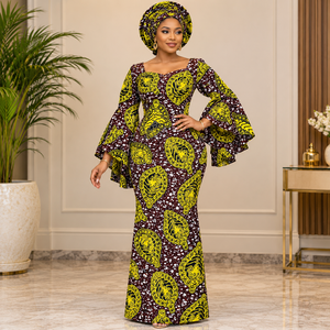 <b>Burgundy</b> Yellow African Wax Print Ankara Fabric Paisley Medallion Pattern for Women Dressmaking - Product Image 2
