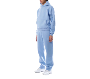 High Quality Lightweight <b>Women</b> Light Blue Hooded <b>Tracksuit</b> Set Loose Fit Casual Solid Two Piece Outfit - Product Image 3