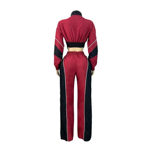 Women's Red Black Color Blocking <b>Tracksuit</b> Full Sleeve Turtleneck Sporty Jogger Set Quick Dry Spandex Polyester Spring Wear - Product Image 2