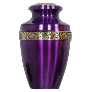 Urnas funerarias de latón de alta calidad para adultos con banda grabada, acabado en oro y morado, para cenizas humanas. - Product Image 1
