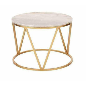 Modern Eco-Friendly <b>Round</b> <b>Marble</b> Top <b>Coffee</b> <b>Table</b> with Gold Metal Frame From Rajasthan for Living Room Furniture - Product Image 3