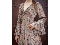 Talla Única, Vestido Largo de Seda para Verano y Otoño, Cuello en V, Manga Larga, Estampado Floral, Paisley, Puntos, Lavable, Ecológico
