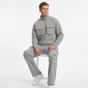 Conjunto de Chándal Cargo Unisex Personalizado con Cremallera de Cuarto, Bolsillos Utilitarios, Ropa Urbana al por Mayor, Fabricante de Prendas B2B - Product Image 3