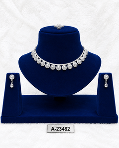 MOLL JEWELLERS Ensemble collier et boucles d'oreilles en alliage de zinc plaqué platine pour femme, motif fleur et zircon, bijoux de mariage tendance A-23478 - Product Image 3
