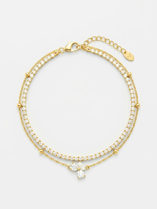 Bracelet manchette Golden Flora Tennis Whisper - JURA JEWELS, serti de fleurs géométriques, plaqué or anti-ternissement, cadeau classique pour femme - Product Image 1