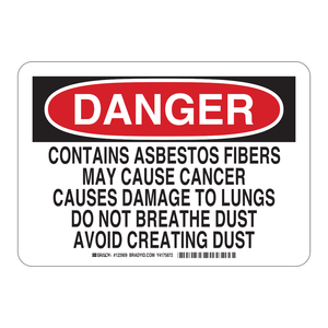 Panneau de signalisation de sécurité Brady DANGER Fibres d'amiante - Avertissement durable en PVC pour intérieur/extérieur pour zones de travail - Product Image 1