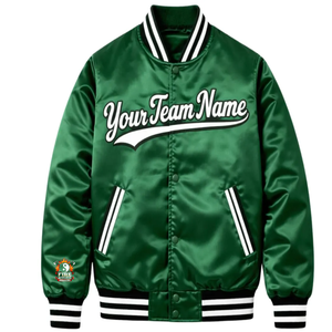 Veste de baseball unisexe en satin vert 2025 personnalisable avec nom d'équipe et lettres – Style universitaire - Product Image 4