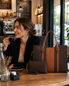 Sac fourre-tout en cuir véritable de style premium, style vintage, deux poignées, fermeture à glissière, design antivol, utilisation quotidienne, porté épaule - Product Image 6
