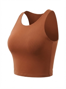 Débardeur de yoga sans couture pour femmes adultes, col rond, sans manches, couleur unie, respirant, vêtements de sport, coupe régulière, spandex, lyocell - Product Image 5