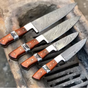 Ensemble de couteaux de chef SCL - Fabriqués à la main en acier damas à 67 couches, 4 pièces, fabrication artisanale, revêtement antiadhésif écologique, ambidextres - Product Image 3