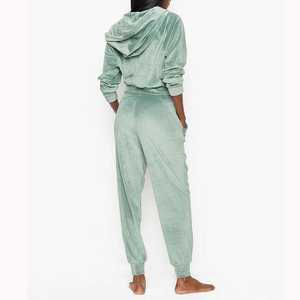 Ensemble de survêtement en velours personnalisé pour femme : sweat à capuche zippé et pantalon de jogging en velours - Product Image 5