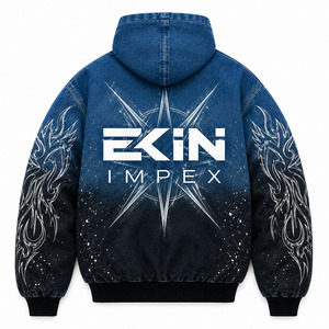 เสื้อแจ็คเก็ตยีนส์มีฮู้ดสำหรับผู้ชาย Ekin Impex ทรงโอเวอร์ไซส์ สไตล์สตรีทแวร์ ซิปด้านหน้า พิมพ์ลาย กันลม แขนยาว ใส่ได้ในฤดูใบไม้ร่วง - Product Image 2