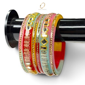 Ensemble de bracelets multicolores en acrylique de style cachemire pour femmes, bijoux traditionnels indiens pour mariage et fêtes - Product Image 2