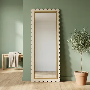 Scalloped Wooden Framed <b>Mirror</b> <b>Rectangle</b> Modern Design Freestanding Home Decor - Product Image 2